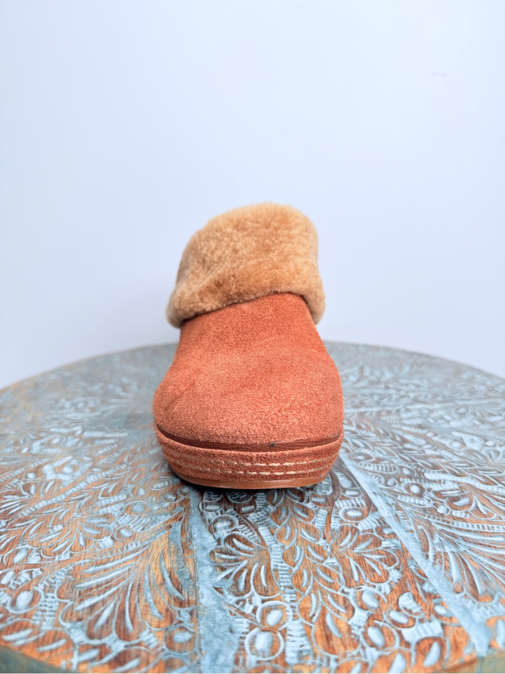 NWT! Antelope terracotta brown suede wedge mules with faux fur Size 38 - Picture 3 of 13